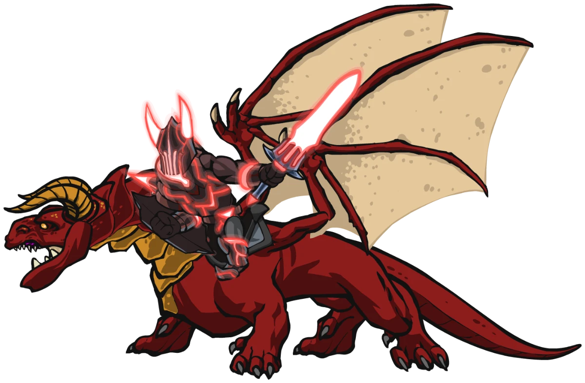 Lord Amared Knight riding his red dragon
