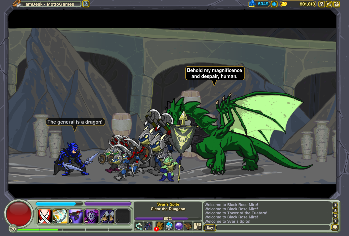 A dragon fight in Dungeon Blitz